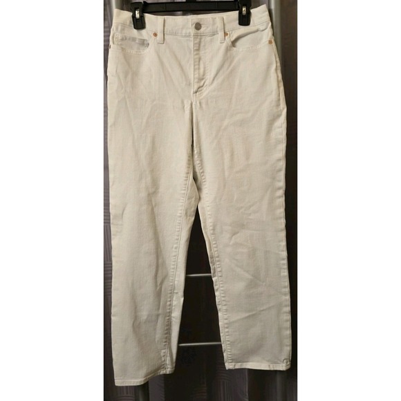 Lands' End Denim - Lands End Women's White Mid Rise Straight‎ Leg Denim Jeans 8